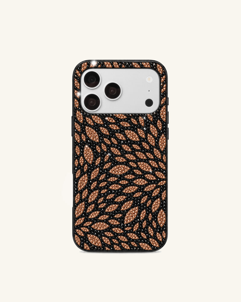 Artificial Crystal Leaf Pattern Phone Case – Brown