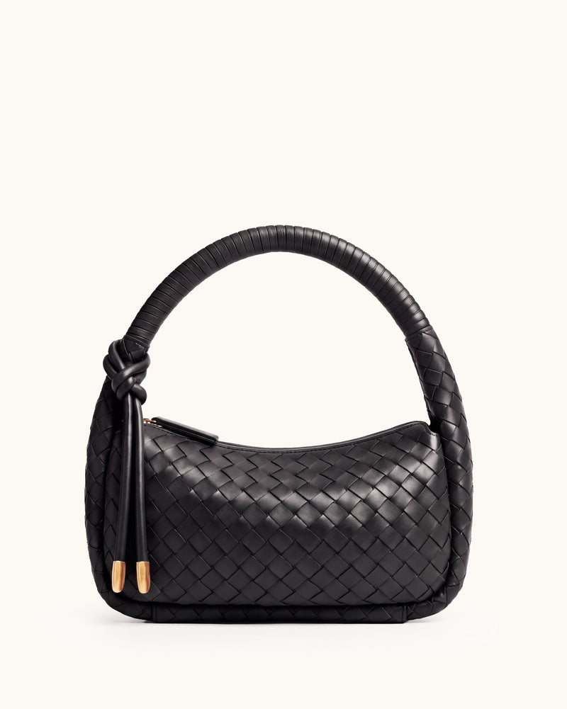 Lorena Woven Zip Shoulder Bag - Black