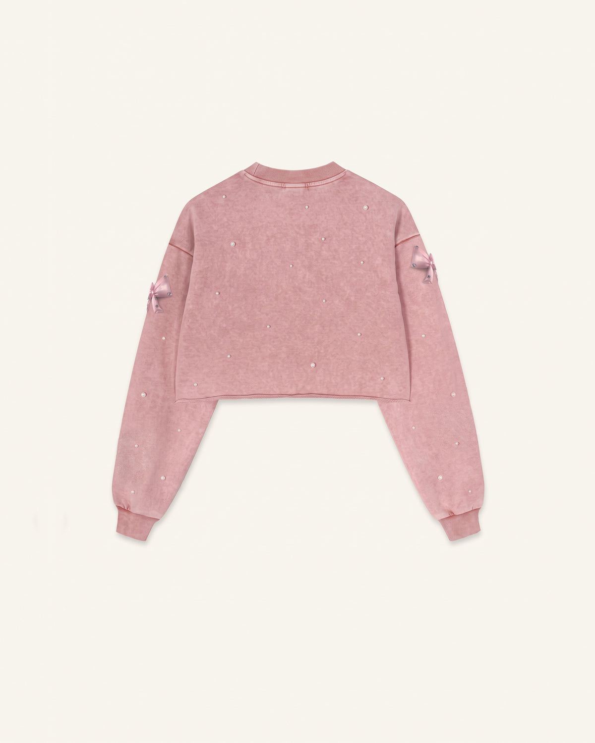 Coquette 3D Satin Bow Pearl Sweatshirt - Vintage Pink