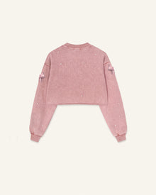 Coquette 3D Satin Bow Pearl Sweatshirt - Vintage Pink
