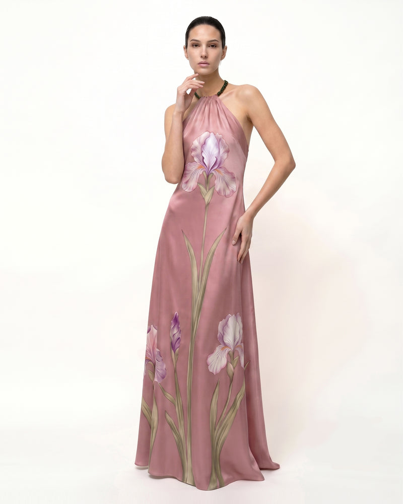 Iris Floral Print Halter
 Maxi Dress -
 Dusty Rose