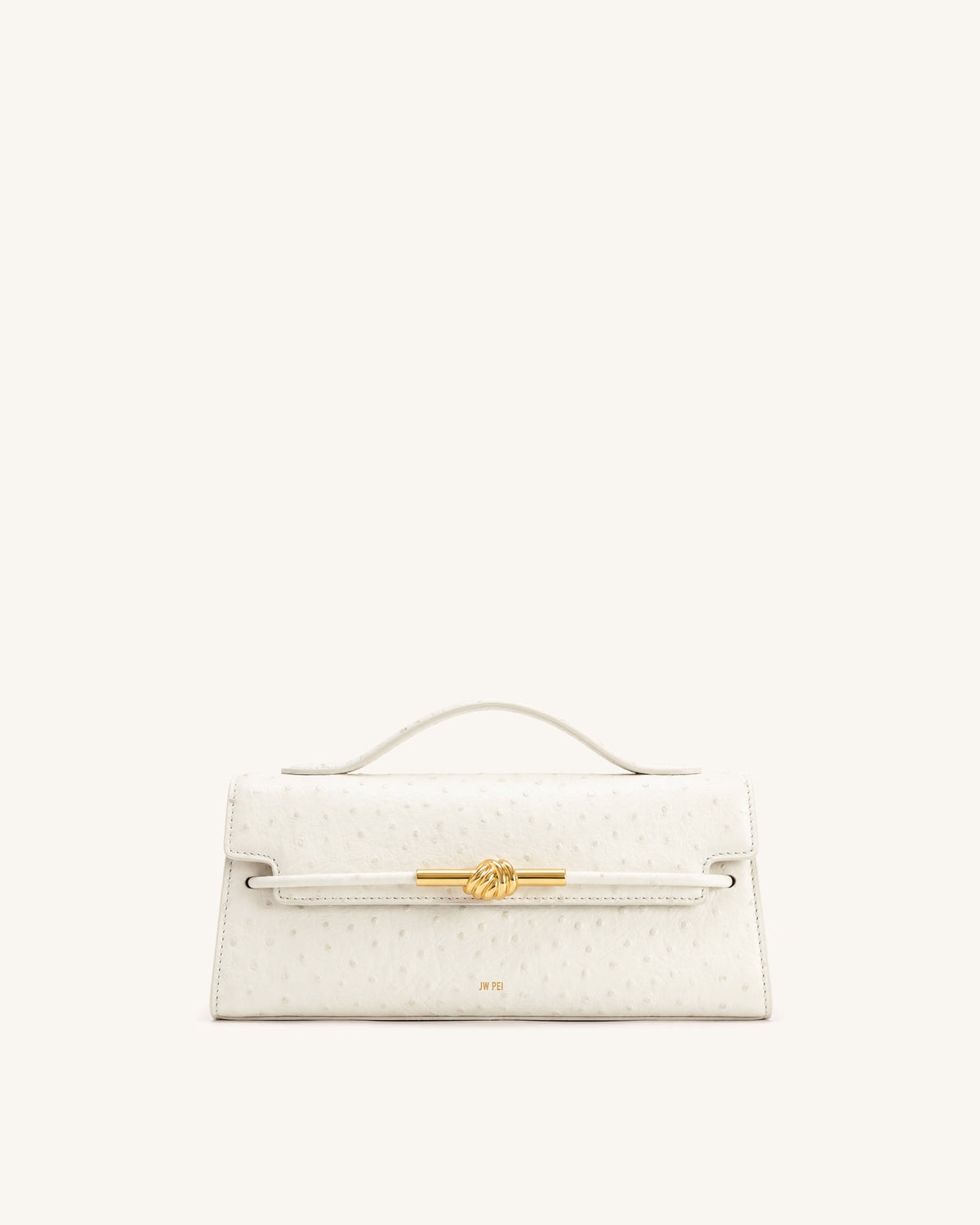 Lena Faux Ostrich Metal Rope Knot Top Handle Bag - Ivory