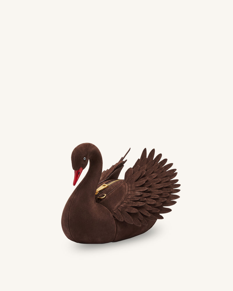 Alani Faux Suede Swan Shaped Crossbody Bag - Dark Brown