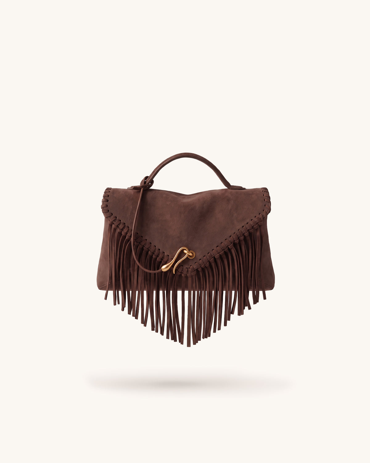 Celeste Faux Suede Short Fringe Envelope Bag - Cocoa Brown