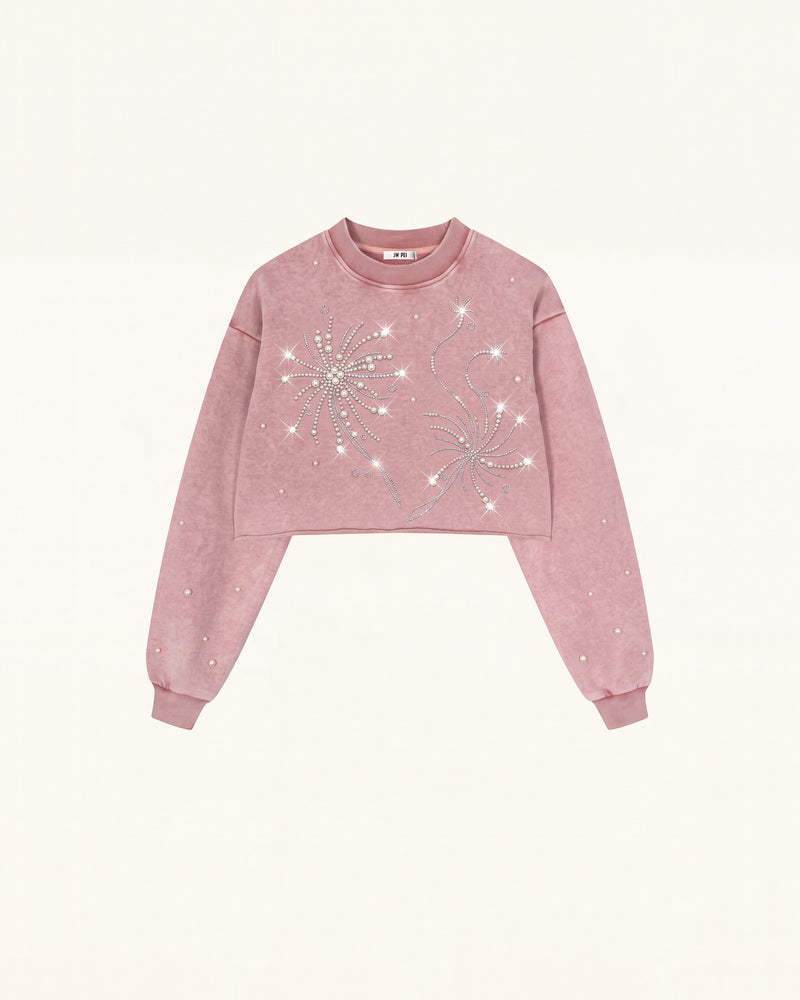 Sparkle Fireworks Cropped Sweatshirt - Bubblegum Pink