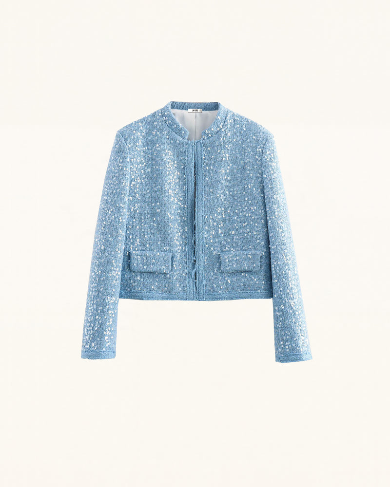 Sequin Tweed Jacket - Light Blue