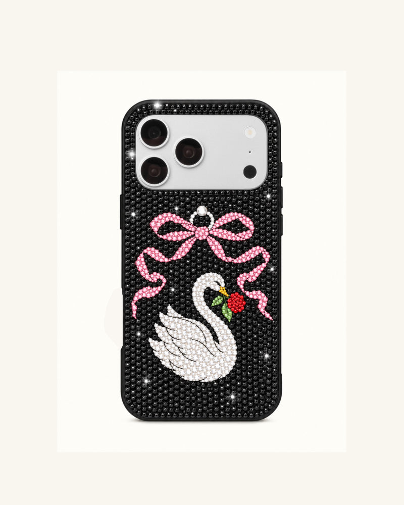 Swan Bow Artificial Crystal Phone Case – Black