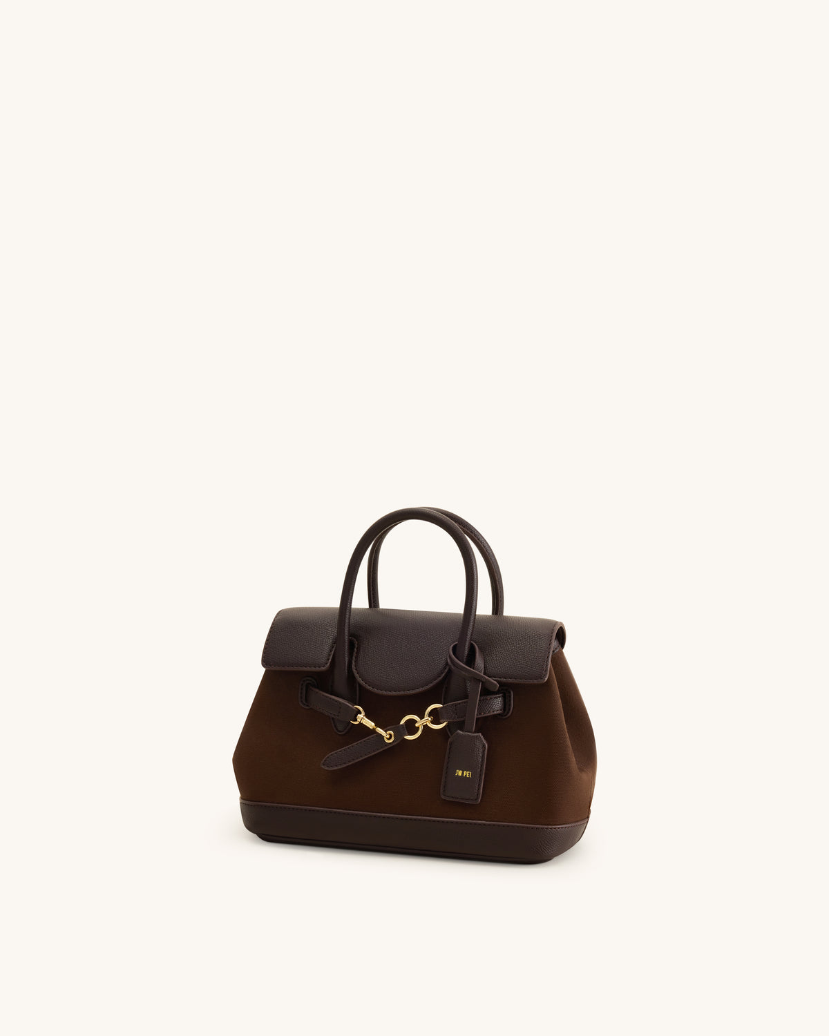 Alina Belted Satchel Bag - Dark Brown Canvas