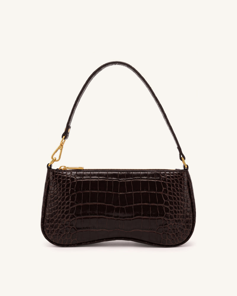 Eva Shoulder Handbag - Dark Coffee Brown Croc