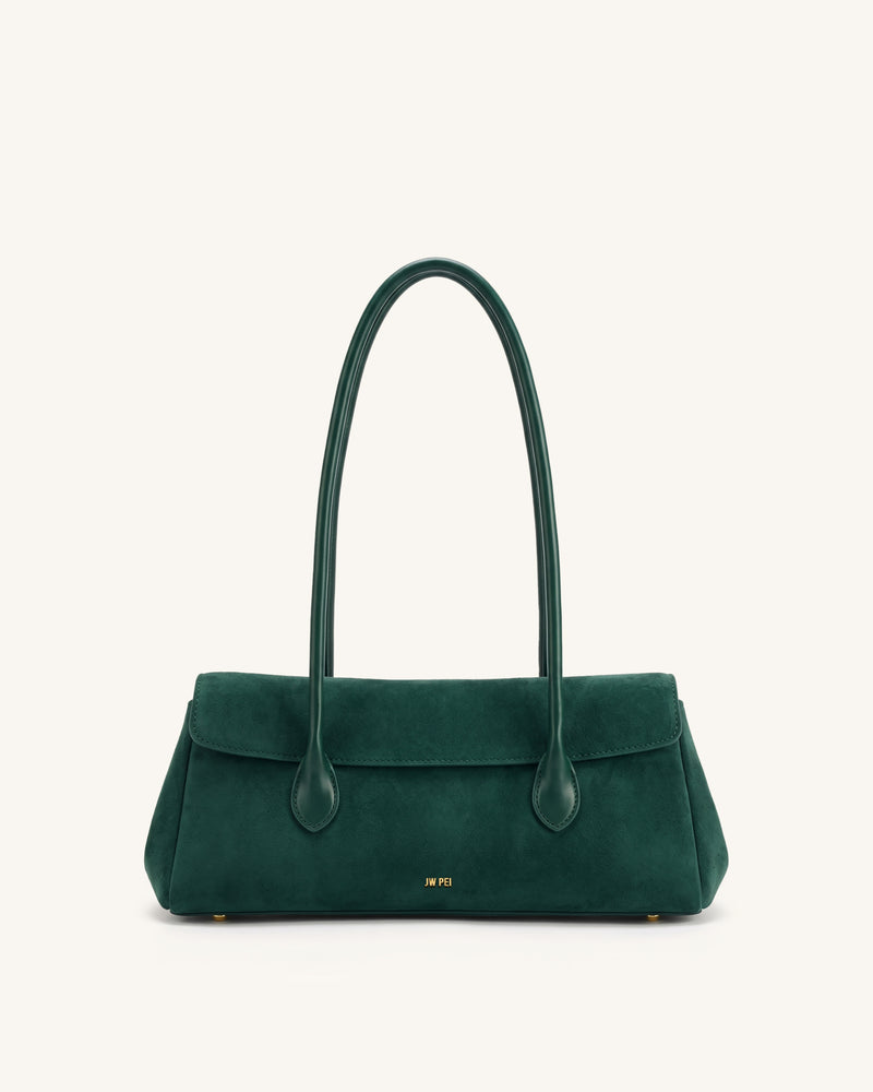 Solenne Faux Suede East-West Shoulder Bag - Dark Green