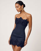 Orchid Trim Strapless Mini Dress - Dark Blue