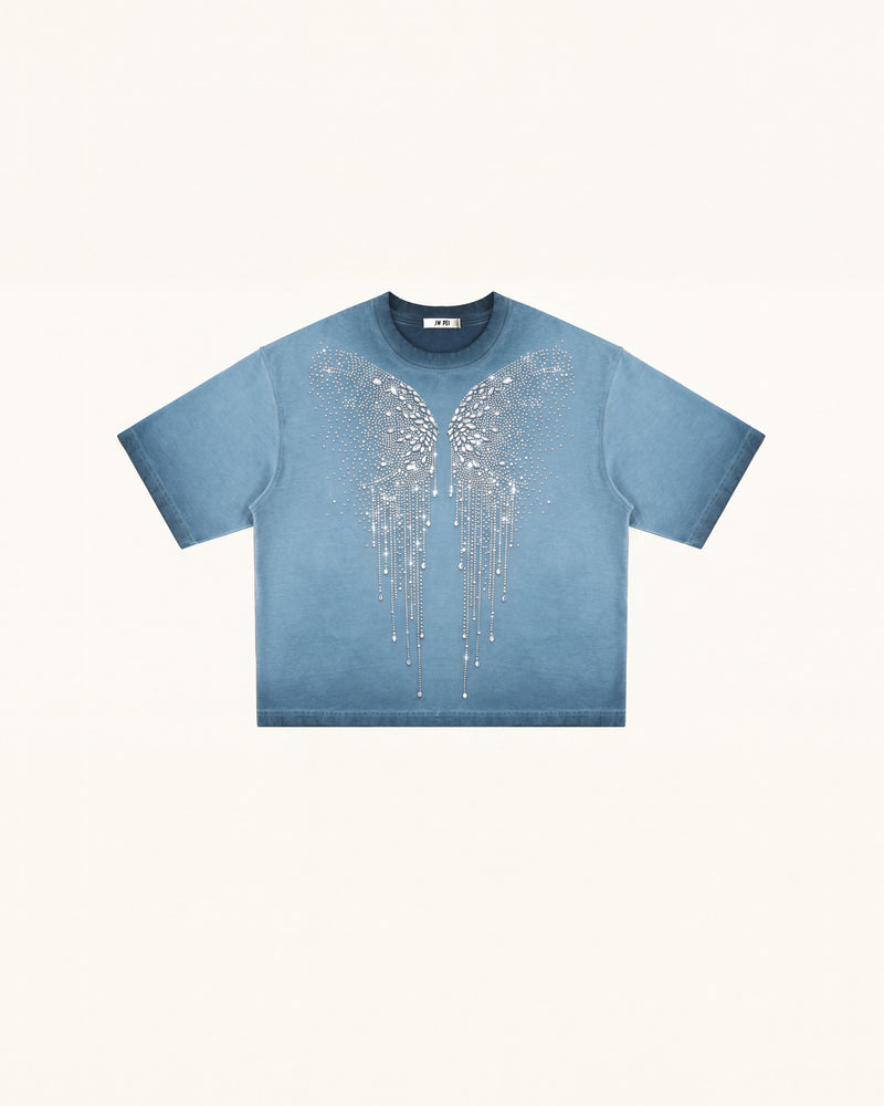 The Angelic Dripping Crystal Wings Tee - Acid Blue