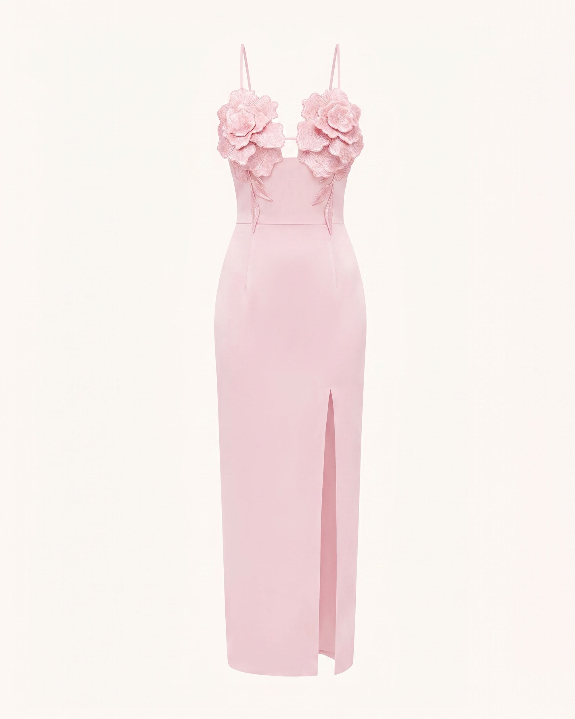 3D Floral Slit Maxi Dress - Blush Pink