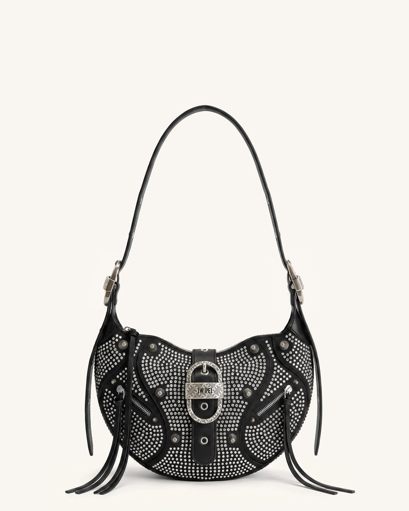 Tessa Studded Artificial Crystal Shoulder Bag - Ink Black