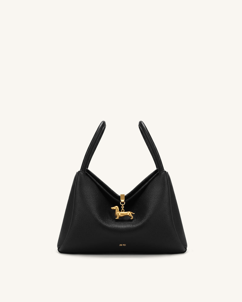 Maelle Dachshund Charm Double Handle Bag - Black
