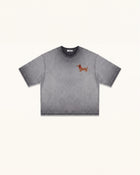 Embroidered Dachshund Boxy Tee - Washed Grey