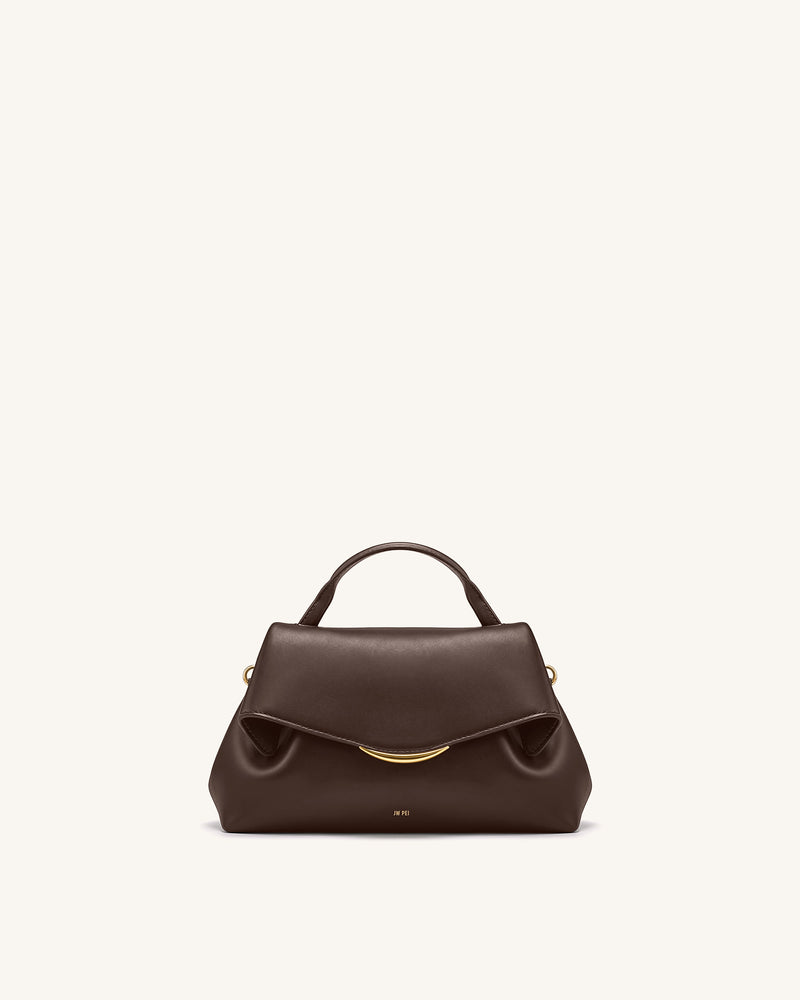 Nerissa Curved Flap Top Handle Bag - Dark Brown