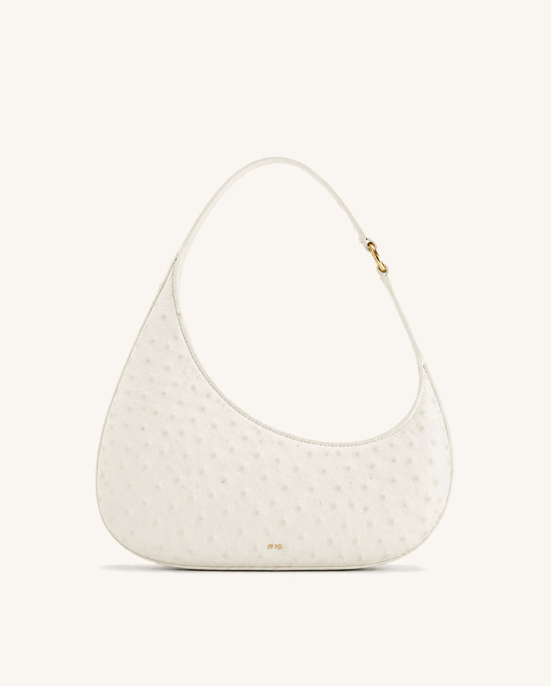 Harlee Faux Ostrich Shoulder Bag - White