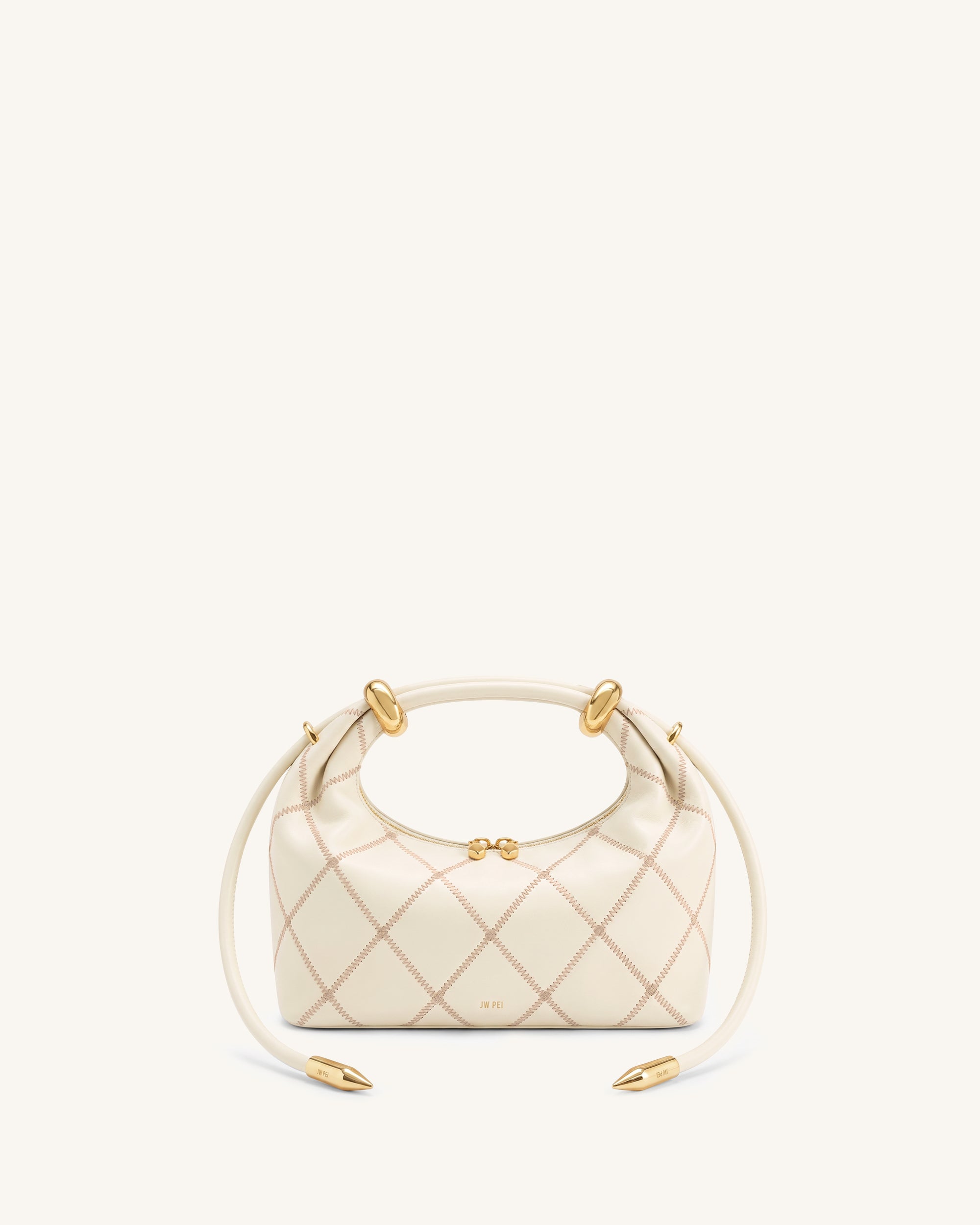 Ellie Quilted Metal Ring Embellished Top Handle Bag - Apricot