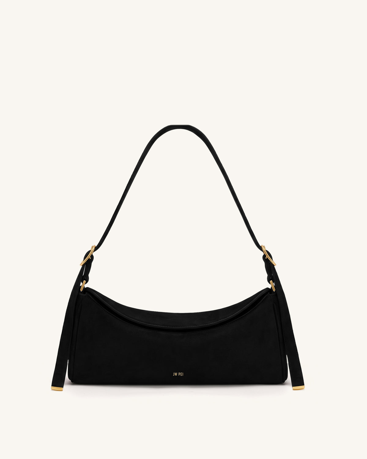 Elowen Faux Suede East-West Shoulder Bag - Black
