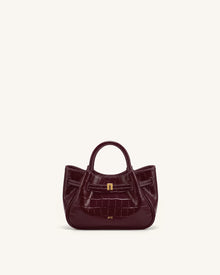 Maeve Dachshund Charm Mini Satchel Bag - Burgundy Croc