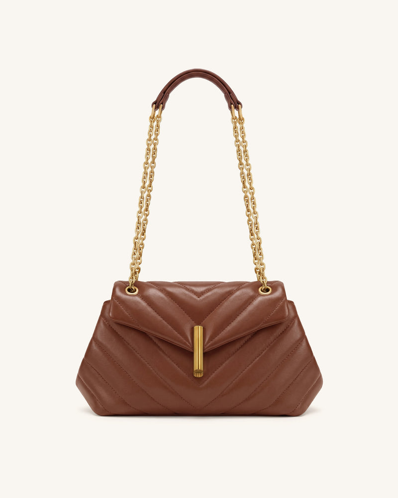 Valerie Quilted Chain Flap Shoulder Bag - Light Brown