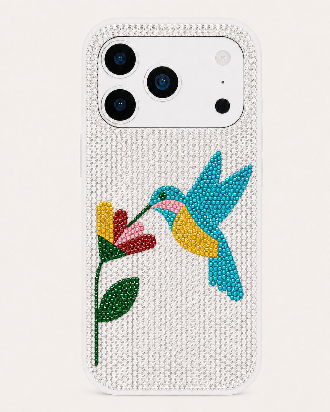 Hummingbird Artificial Crystal Phone Case - White