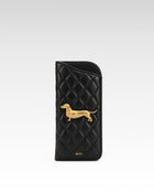 Maeve Quilted Dachshund Metal Emblem Glasses Case - Black