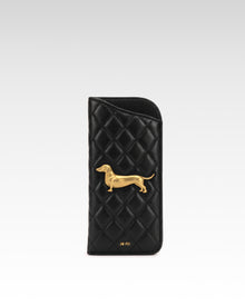 Maeve Quilted Dachshund Metal Emblem Glasses Case - Black