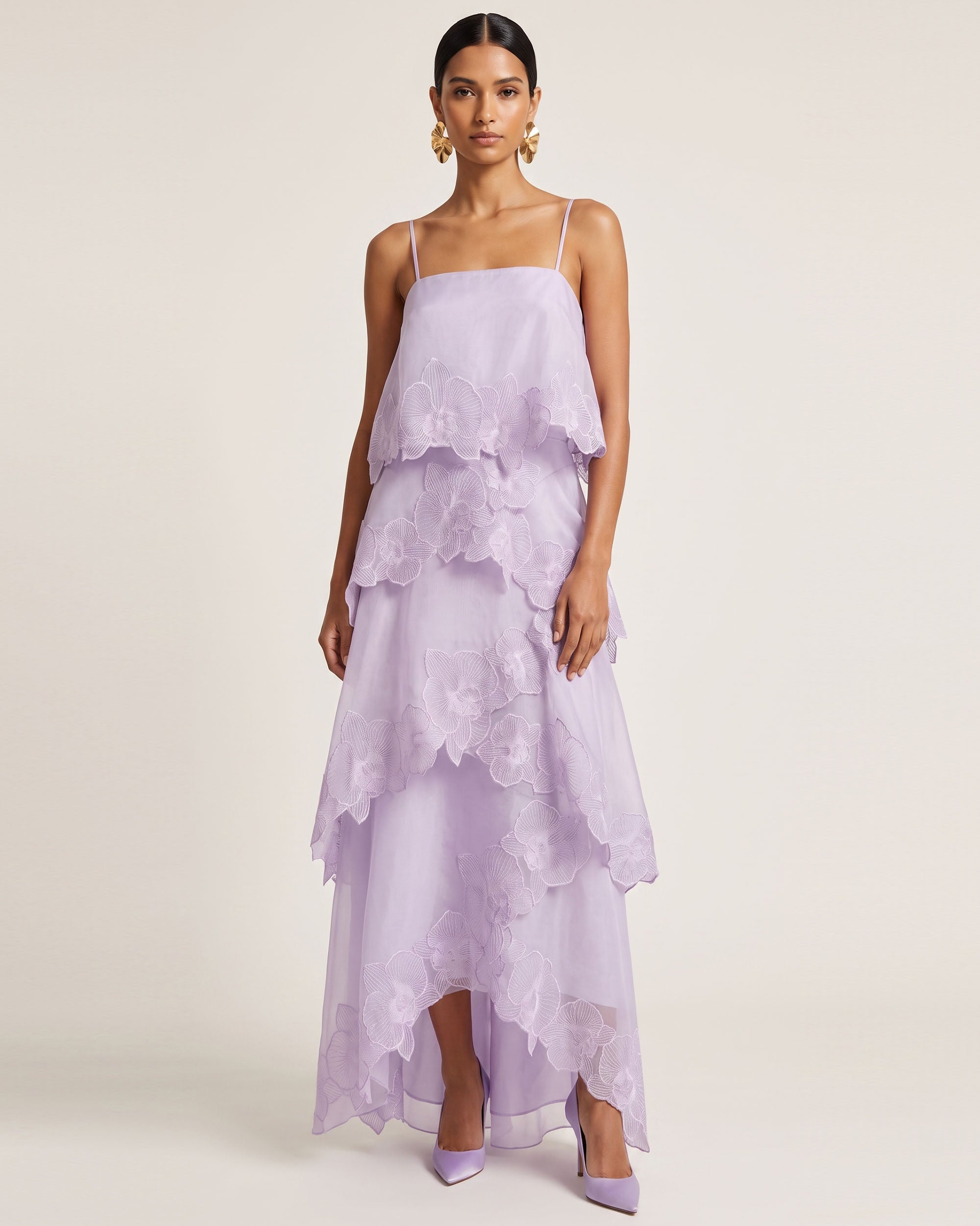 light purple maxi dress Orchid Embroidered Layered - 4 Sell Formal Dresses Fabric- Women Size medium measures 61 Add Insurance?:No Insurance