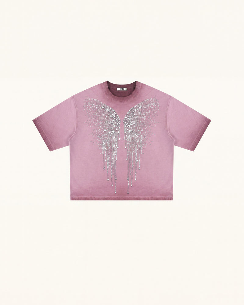 The Angelic Dripping Crystal Wings Tee - Dusty Rose