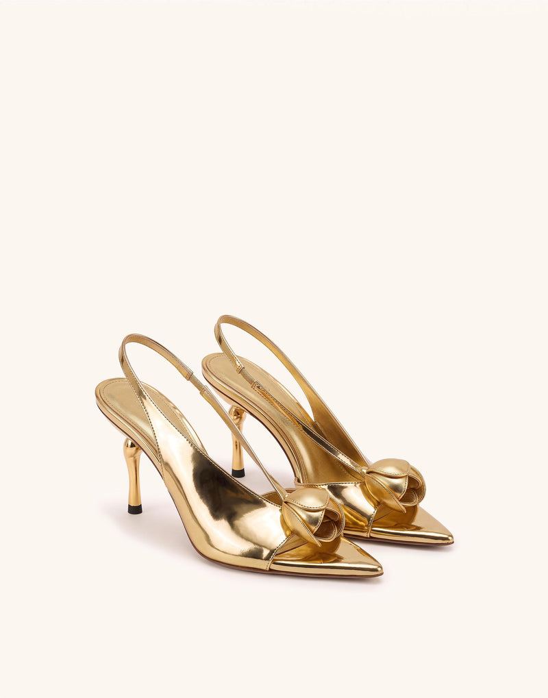 Amara Metallic 3D Tulip Slingback Heels - Gold