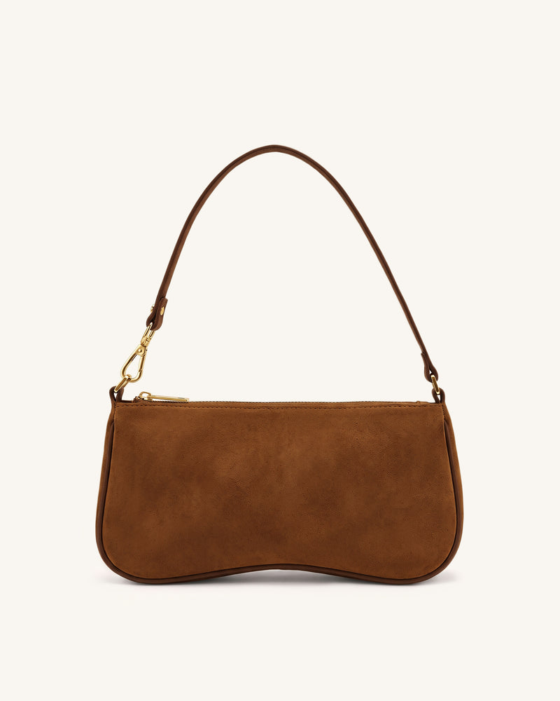 Eva Faux Suede Shoulder Handbag - Warm Brown
