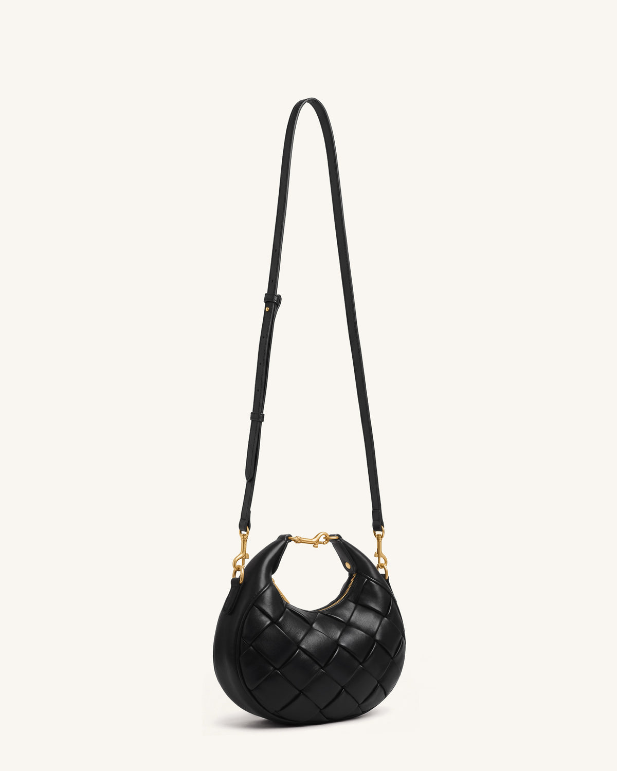 Alina Woven Crescent Top Handle Bag - Black