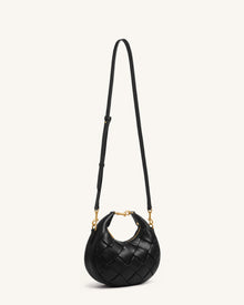 Alina Woven Crescent Top Handle Bag - Black