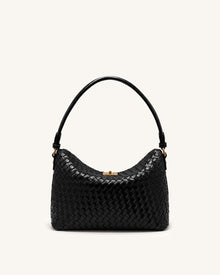 Lucia Woven Hobo Bag - Black