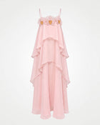 Orchid Embroidered Saghetti Strap Layered Ruffle Maxi Dress - Blush Pink