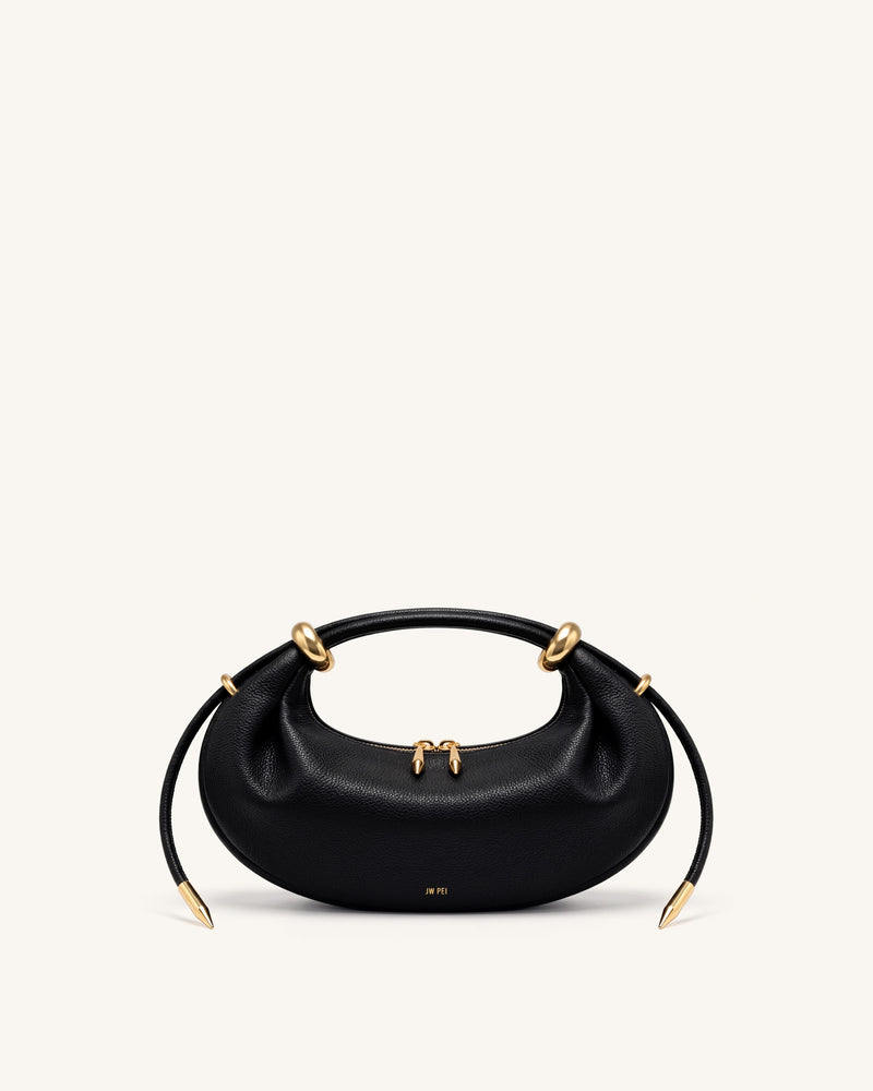 Ellie Metal Ring Embellished Crescent Top Handle Bag - Black