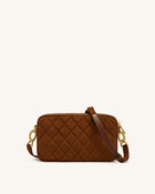 Riley Faux Suede Dachshund Quilted Shoulder Bag - Caramel Brown