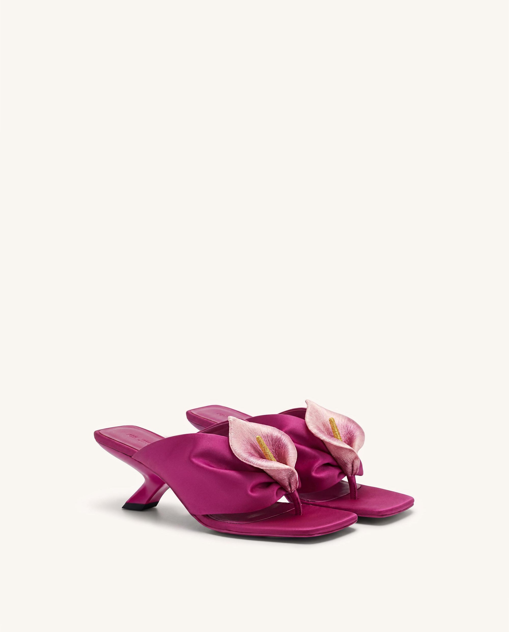 Bianca Calla Lily Ruched Toe-Post Heeled Sandals - Fuchsia