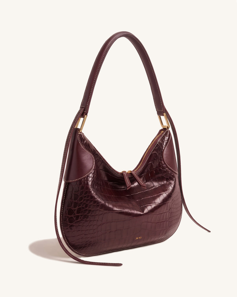 Aria Soft Hobo Bag - Burgundy Croc