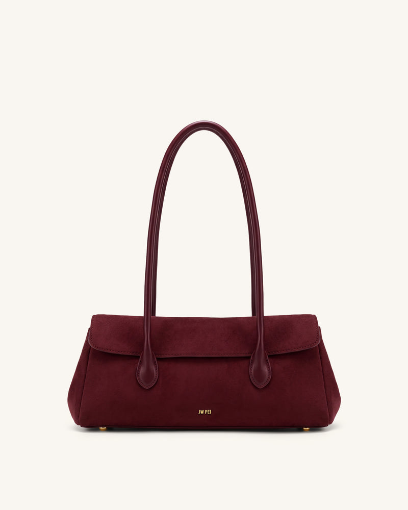 Solenne Faux Suede East-West Shoulder Bag - Claret