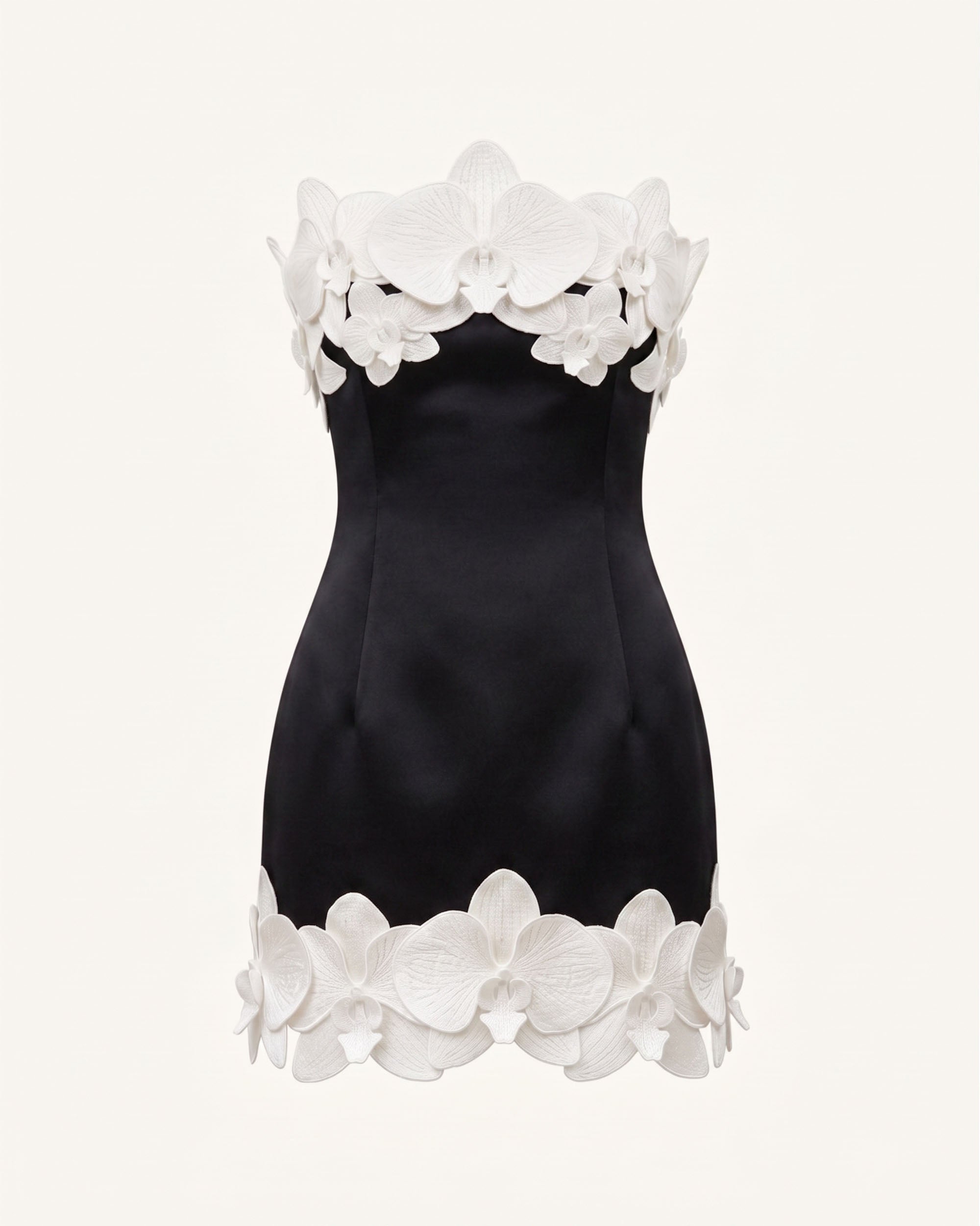 Orchid Trim Strapless Mini Dress - Black & Ivory