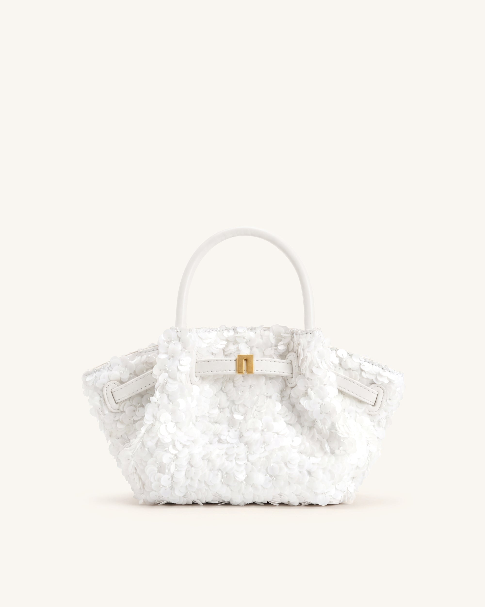 Hana Metallic Sequin Mini Tote Bag - White
