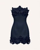 Orchid Trim Strapless Mini Dress - Dark Blue