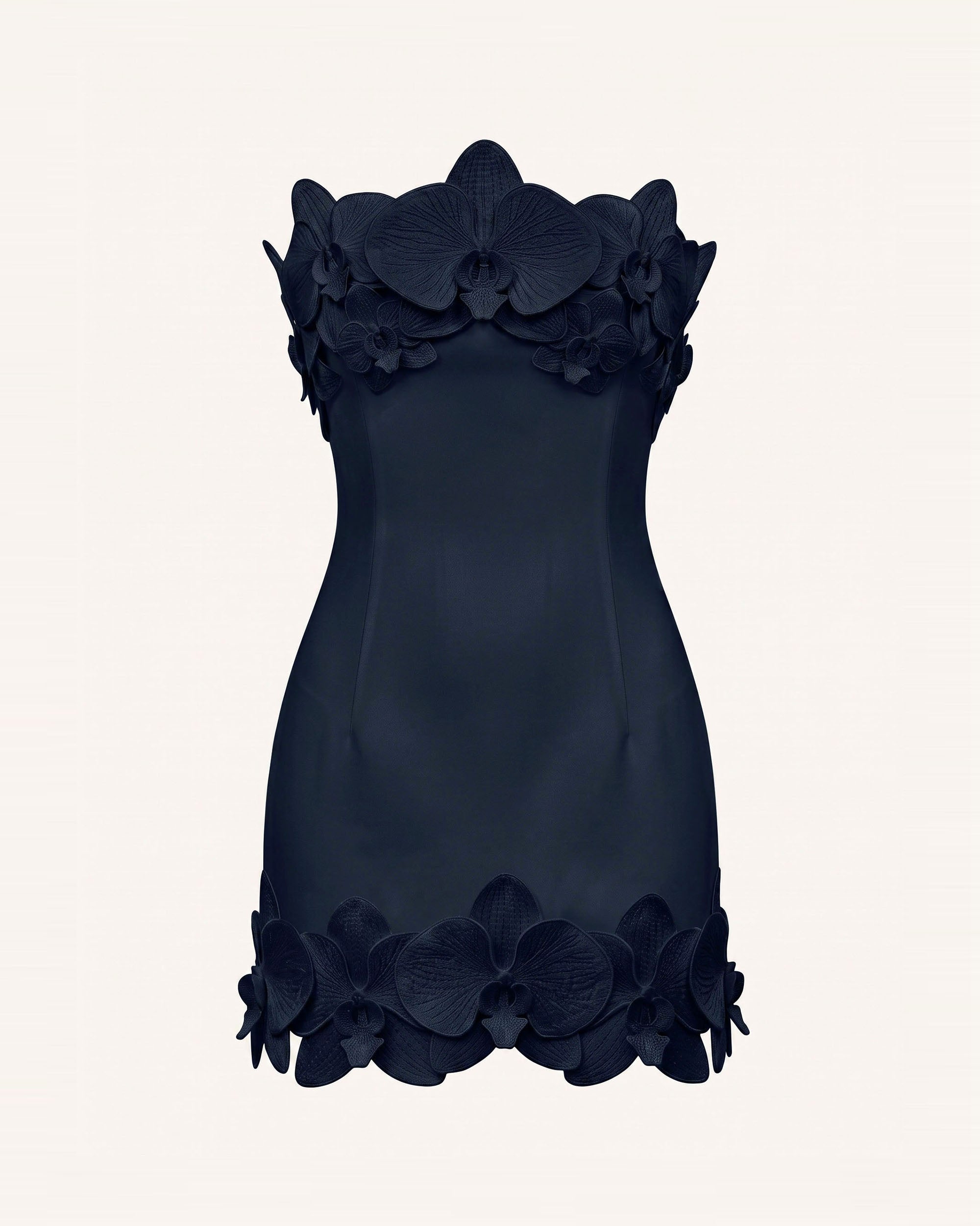 Orchid Trim Strapless Mini Dress - Dark Blue