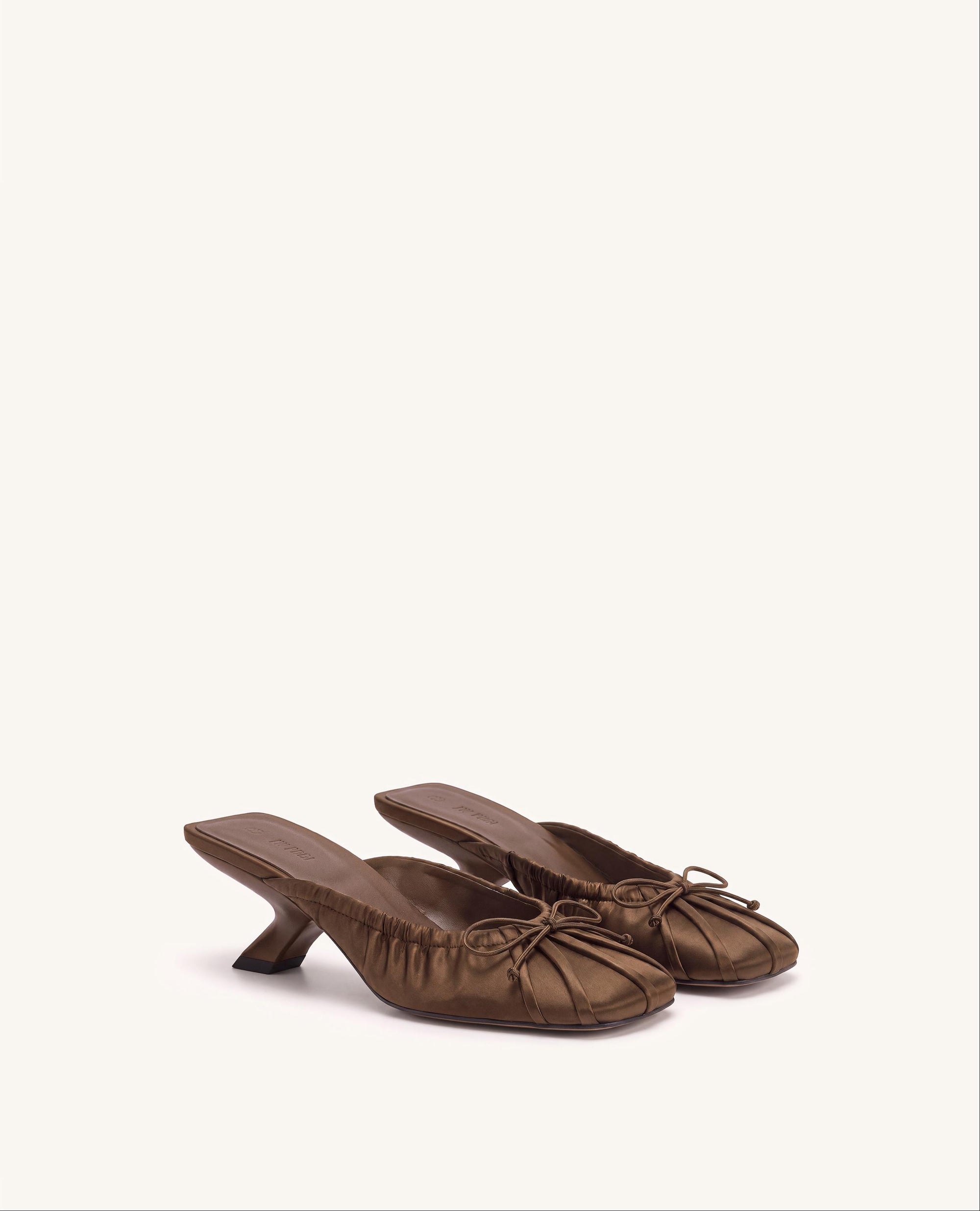 Solenne Satin Bow Ruched Mules - Chocolate Brown