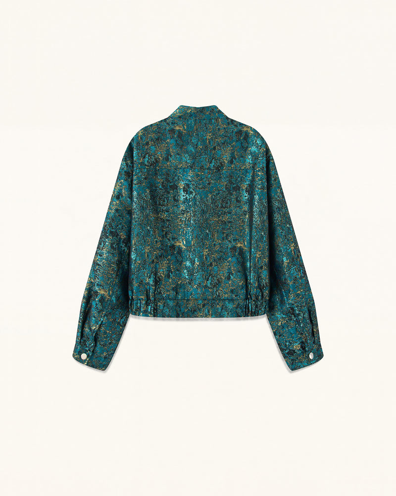 Metallic Abstract Pattern Jacket - Teal Gold
