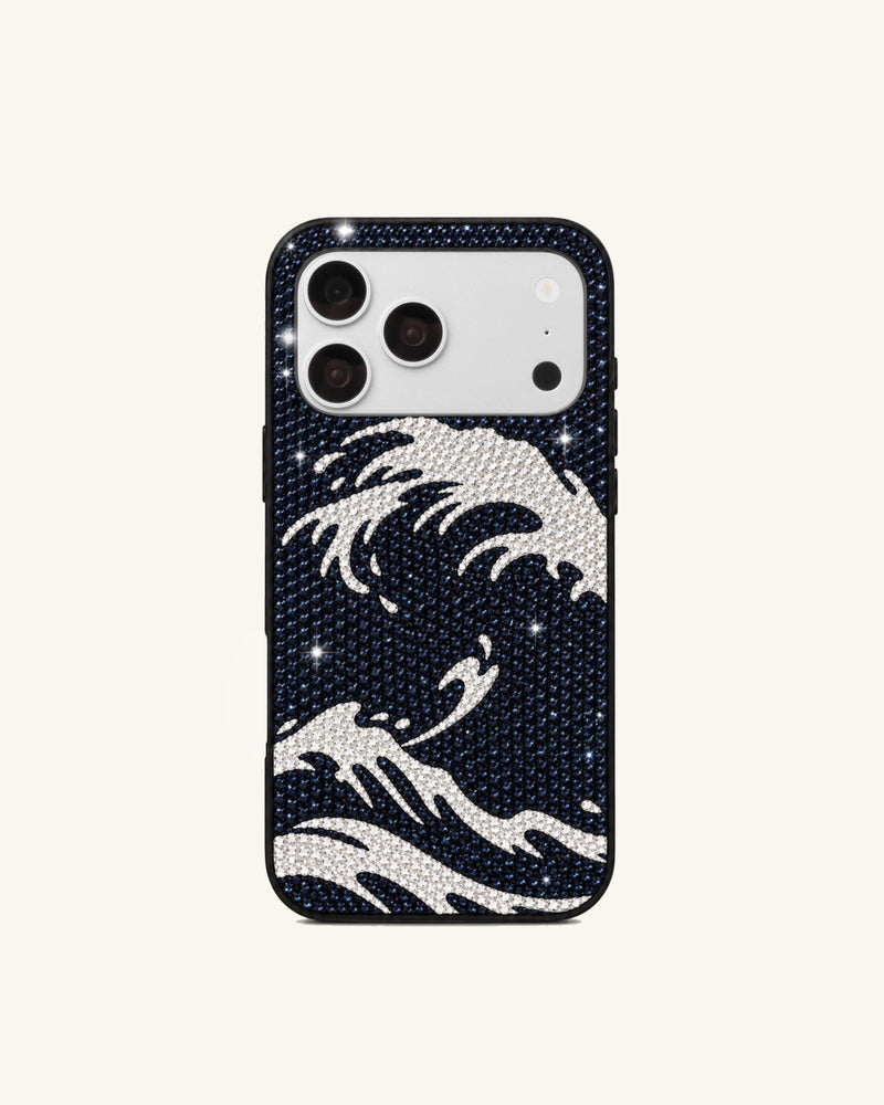 Artificial Crystal Wave Phone Case – Dark Blue