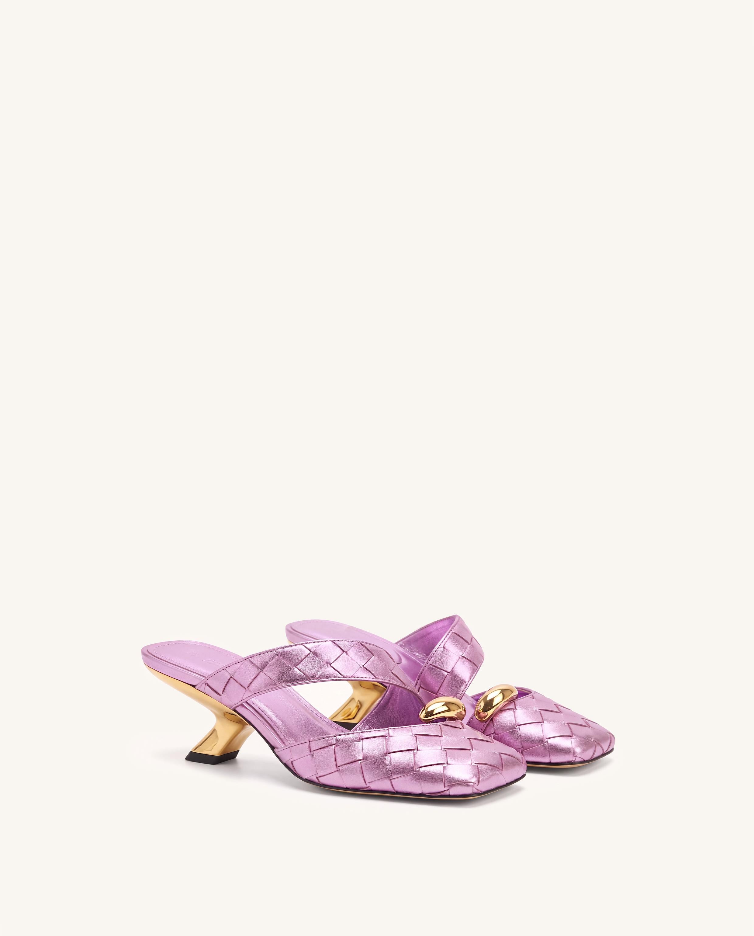 Noemi Woven Hardware Closed-Toe Mules - Metallic Purple